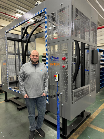 Andy Brizek of TAB Industries with TAB Wrapper Tornado orbital wrapper in Reading, PA